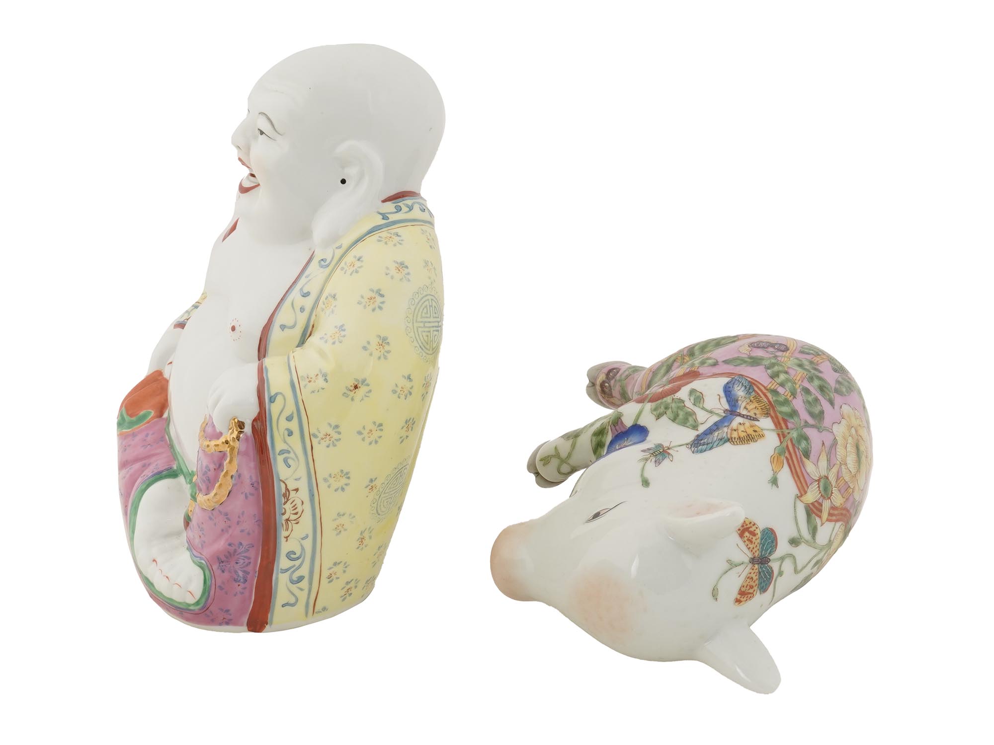 VINTAGE ASIAN PORCELAIN BUDDHA AND PIG FIGURINES PIC-2